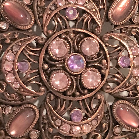 Copper Brooch with Pink, Purple Stones - Picture 3 of 7